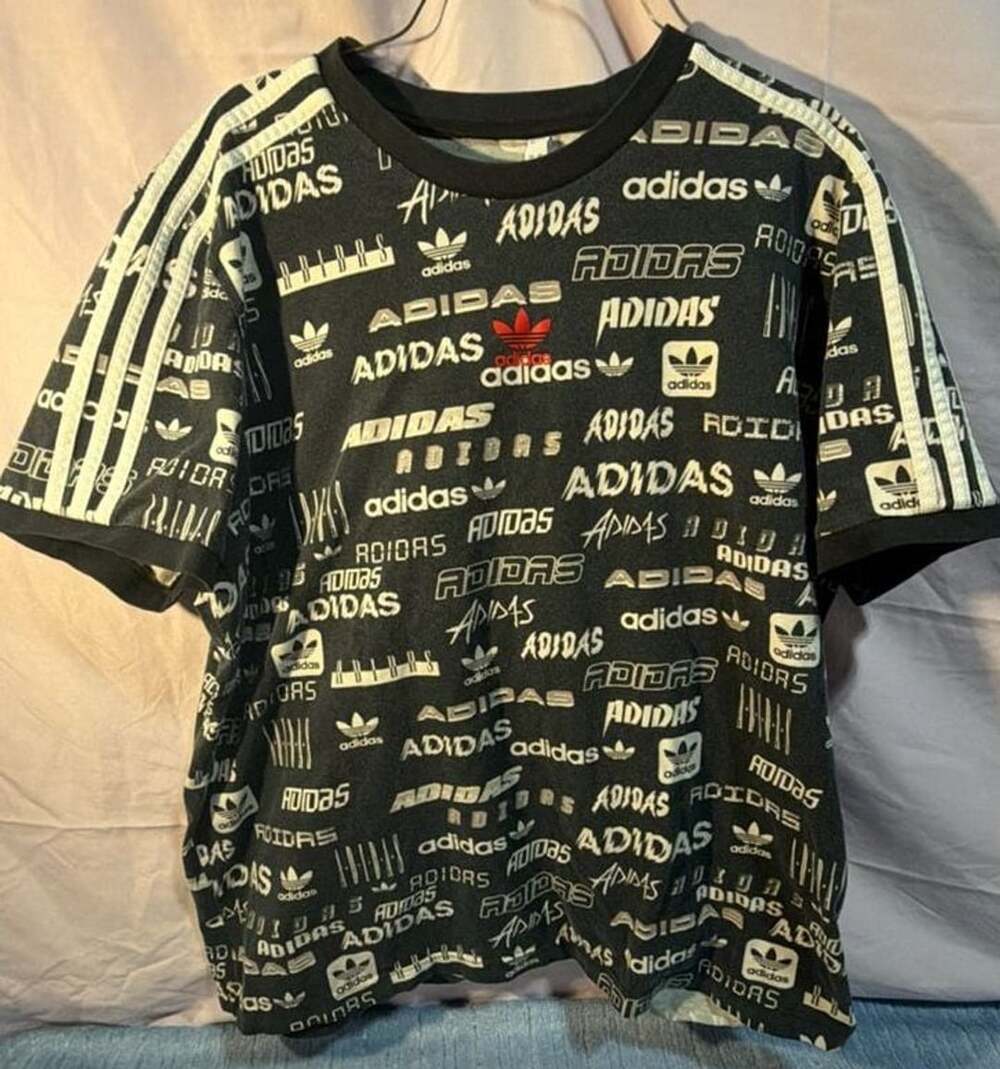 Adidas Originals Allover Logo Print T-Shirt XL Black